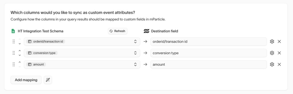 Hightouch custom event attributes mapping