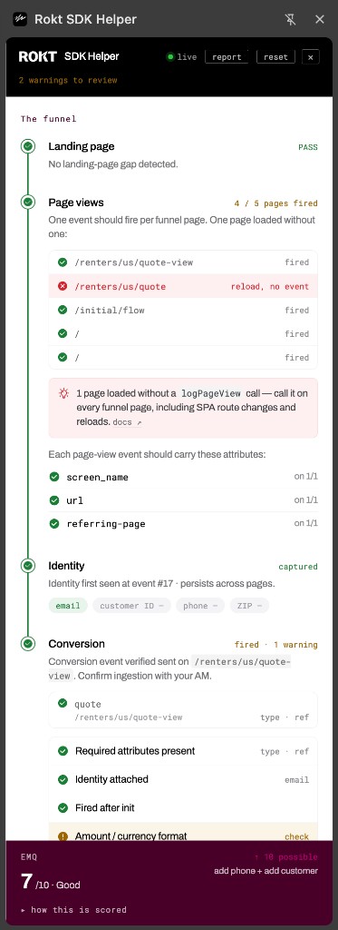 Rokt SDK Helper report
