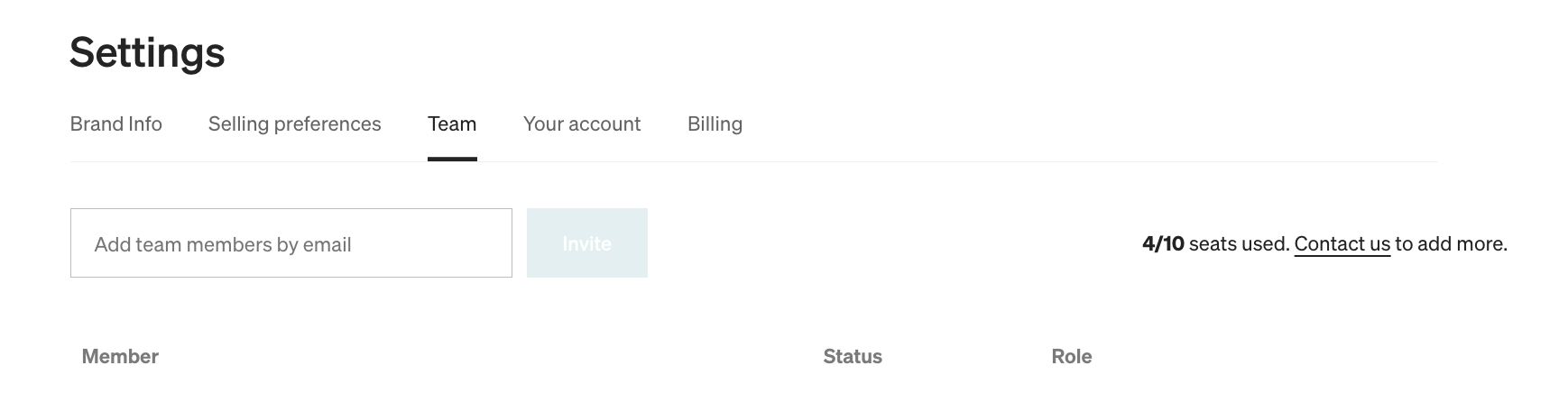 Catalog Settings showing the Team section with invite option.