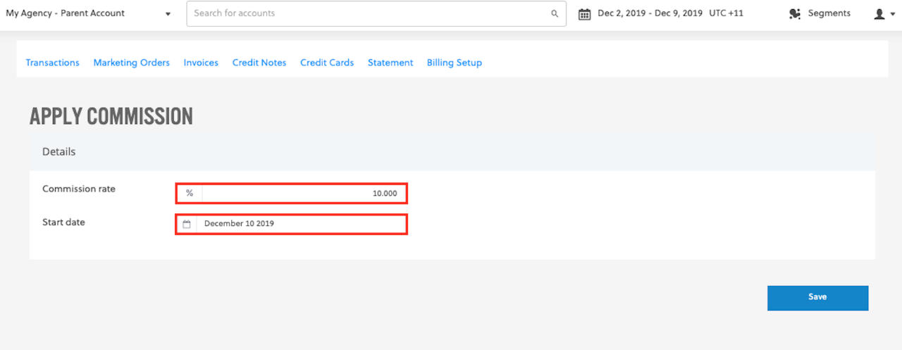 Commission Rate and Start Date