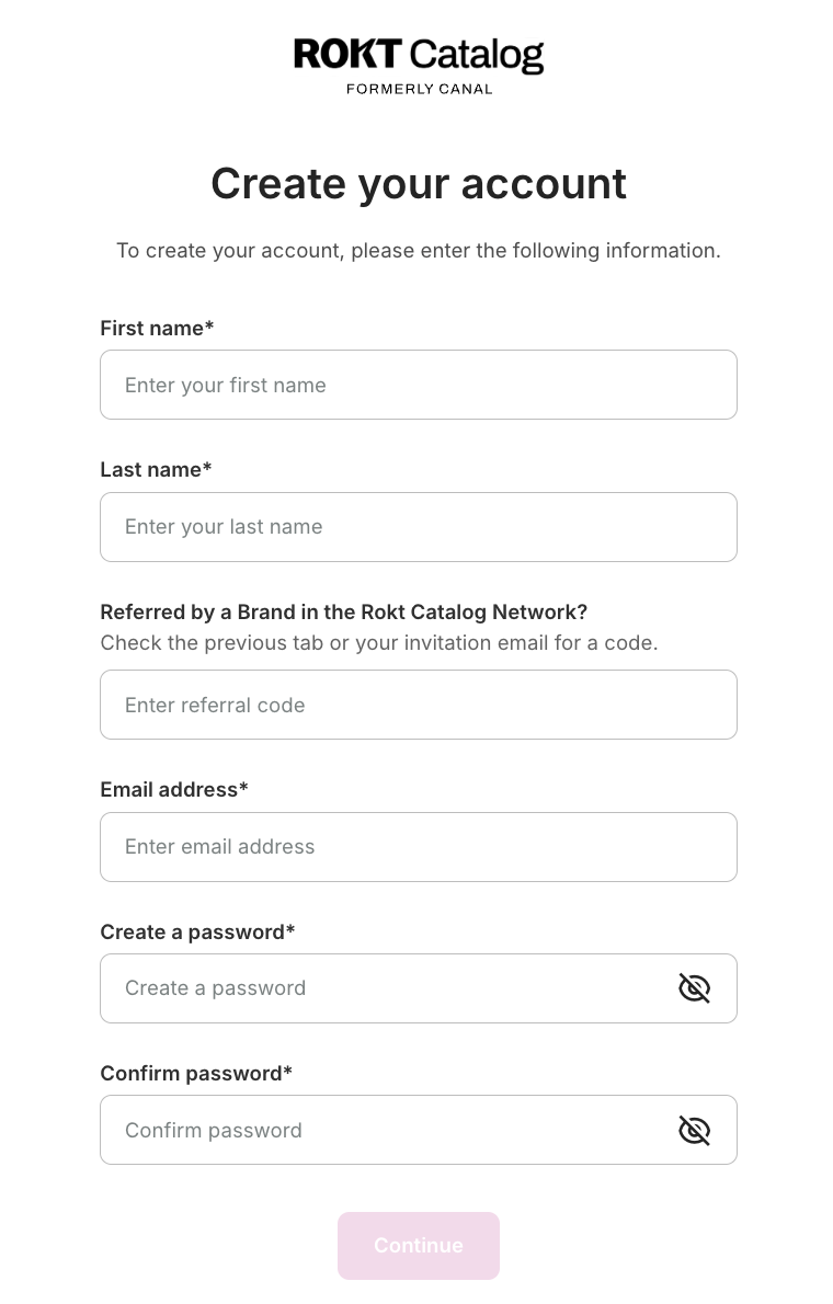 Catalog account creation form.
