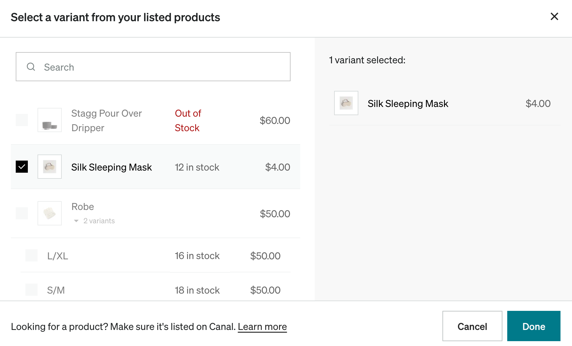 Catalog test order screen showing the variant selection step.