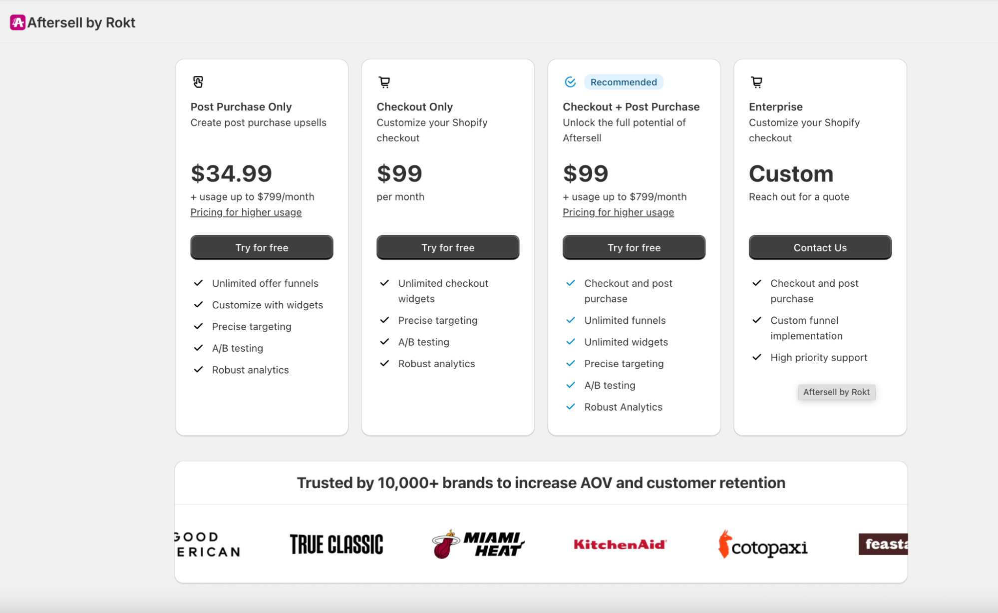 Aftersell pricing and plan options