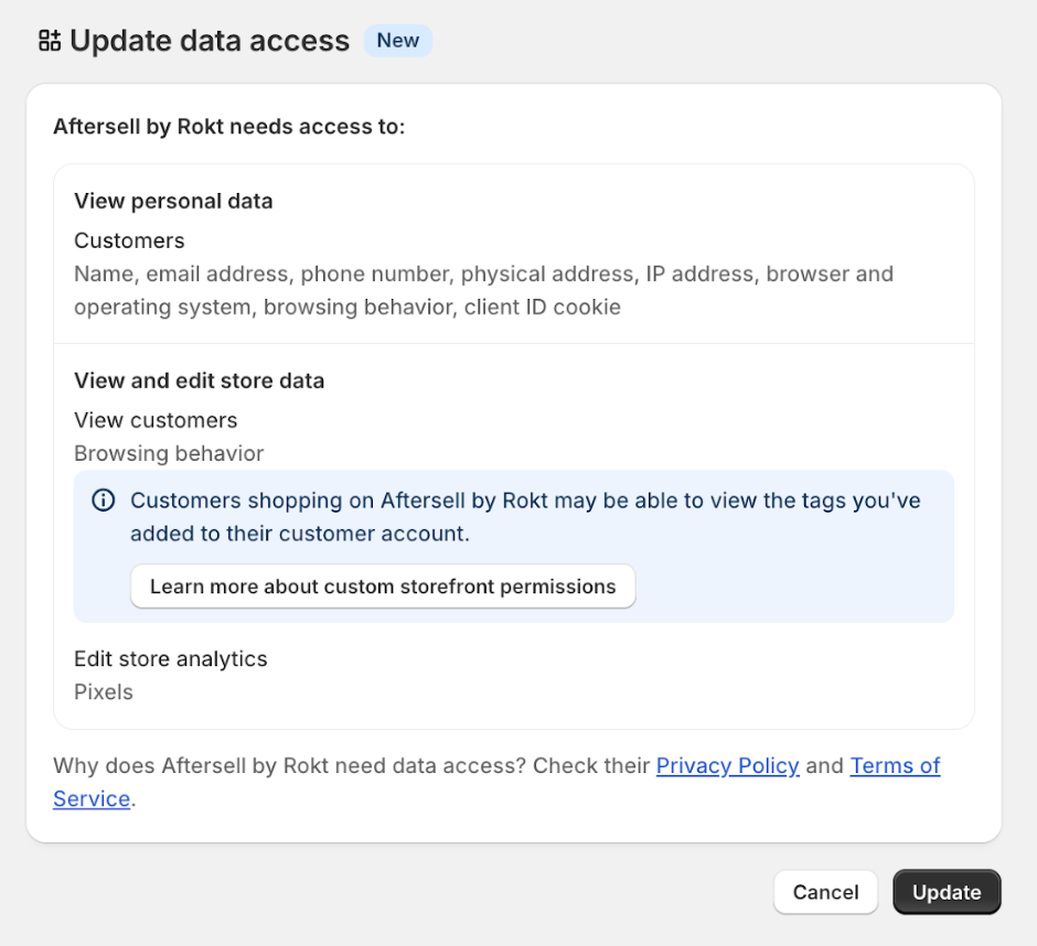 Scope access permissions required by Aftersell