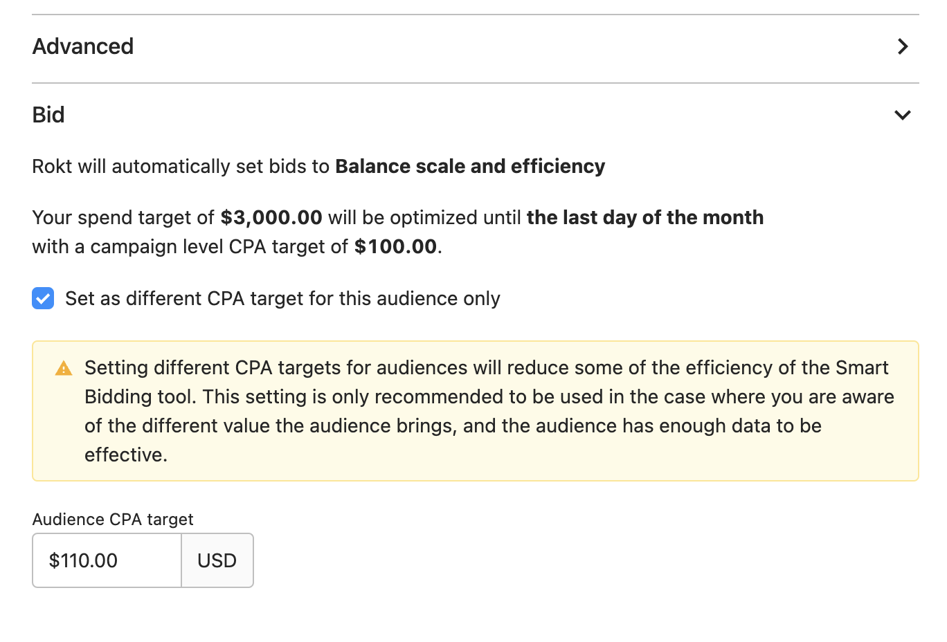 audience bid section balance scale and efficiency