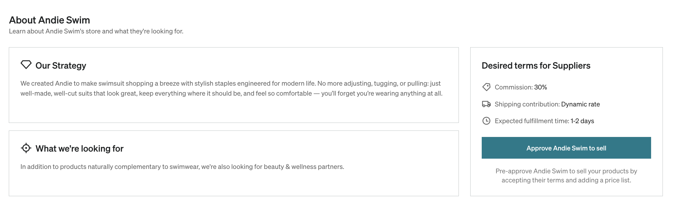 Partner profile on Explore showing desired partnership terms.