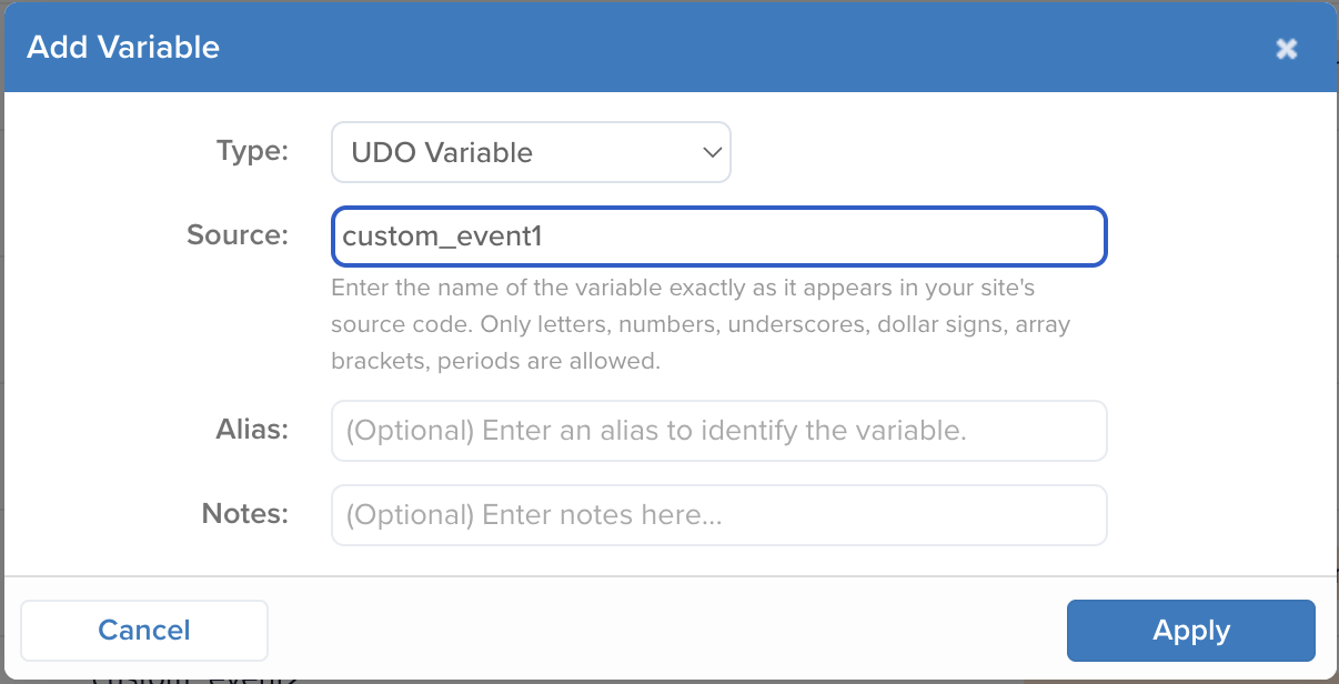 Variable UDO d'Événement Personnalisé