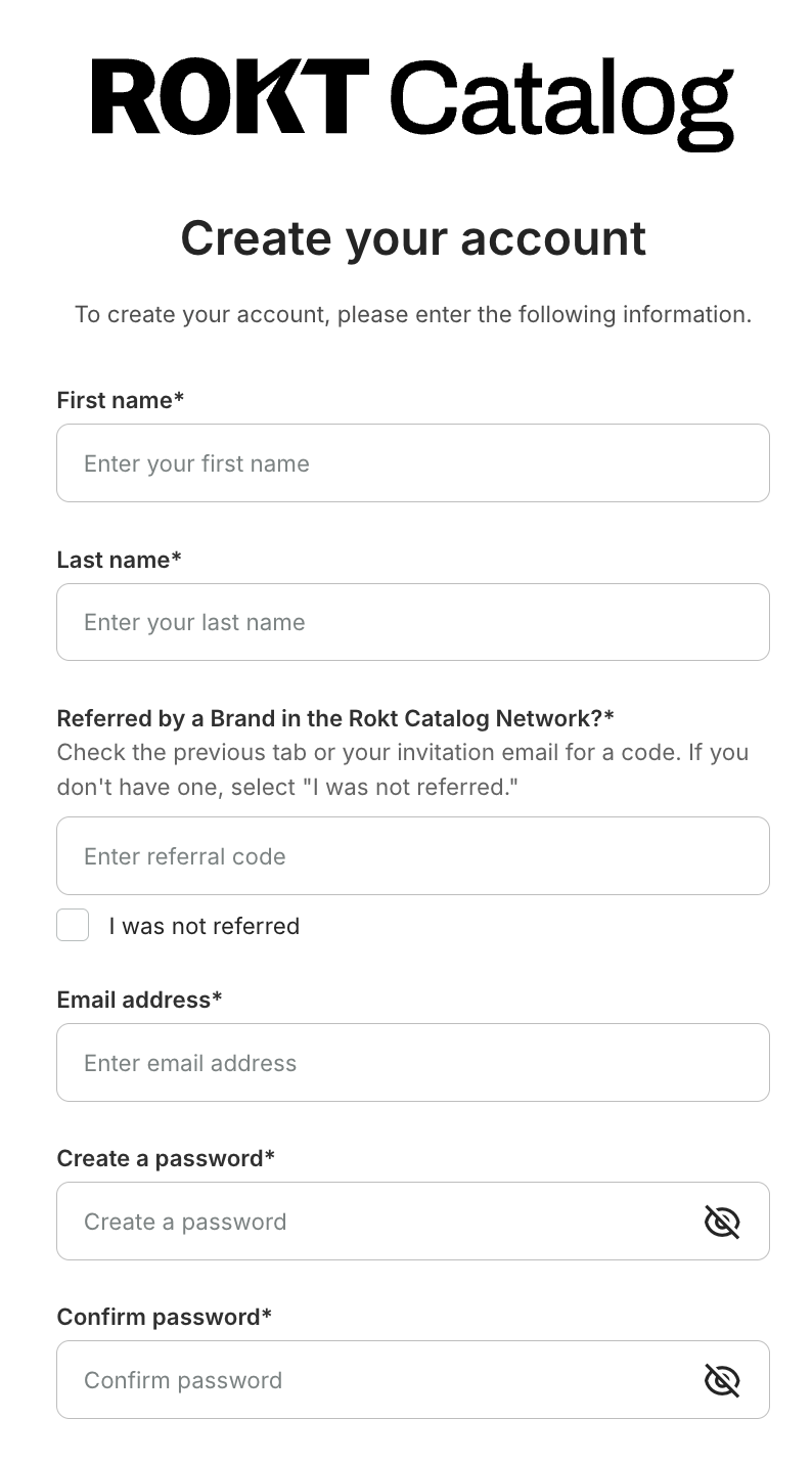 Catalog account creation form.