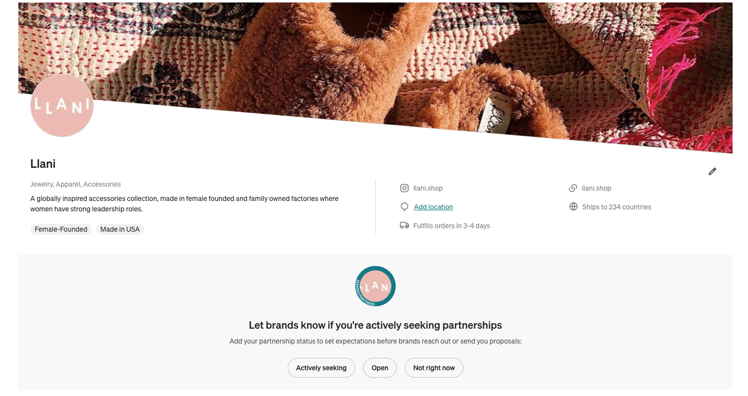 Catalog profile showing the partnership status options.